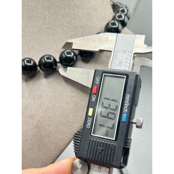 Vintage Black Beaded Glass Necklace Rhinestones Clasp Hand Knotted Fancy Jewelry - Picture 9 of 10